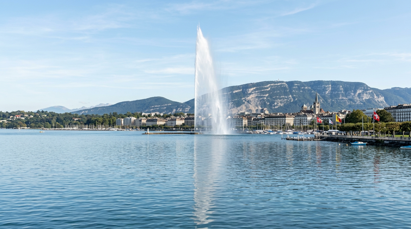 Lac Léman et Jet d'eau vus depuis Genève